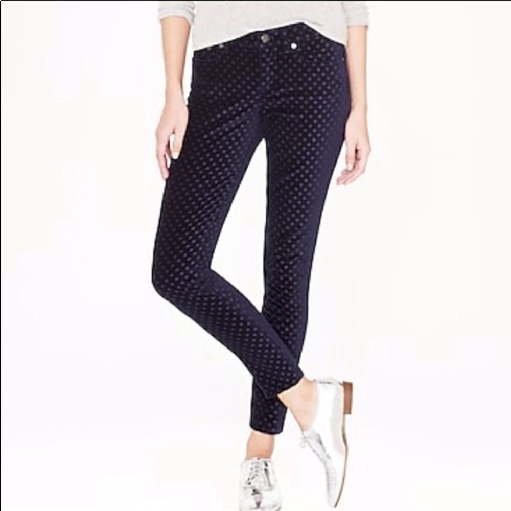 𝅺J Crew Velour Navy Blue Polka Dot Ankle Pants Size 27
